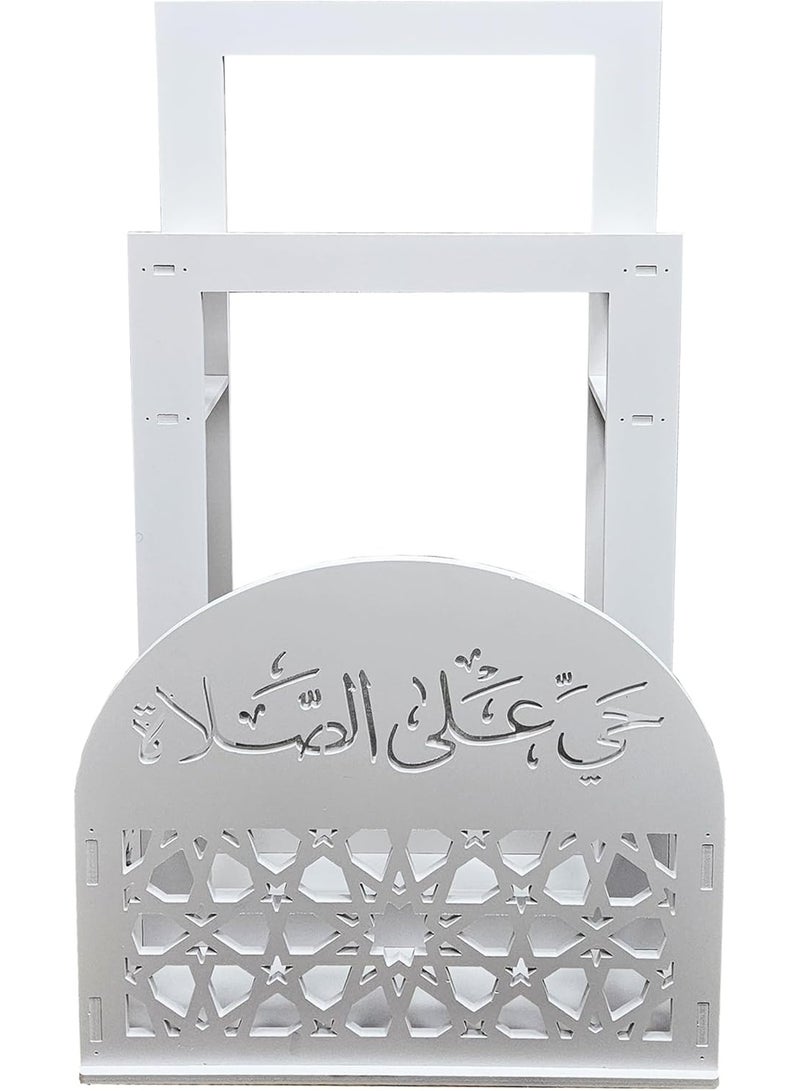 إي وورلد حامل سجادة صلاة 2-في-1 مع حامل مصحف مدمج | تصميم إسلامي أنيق باللون الأبيض مع زخارف الخط العربي | مقاوم للماء والحرارة - Image 3